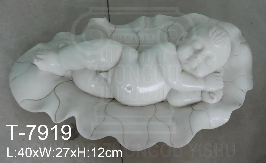 Natural Marble Sleeping Cherub Statue in a Leaf