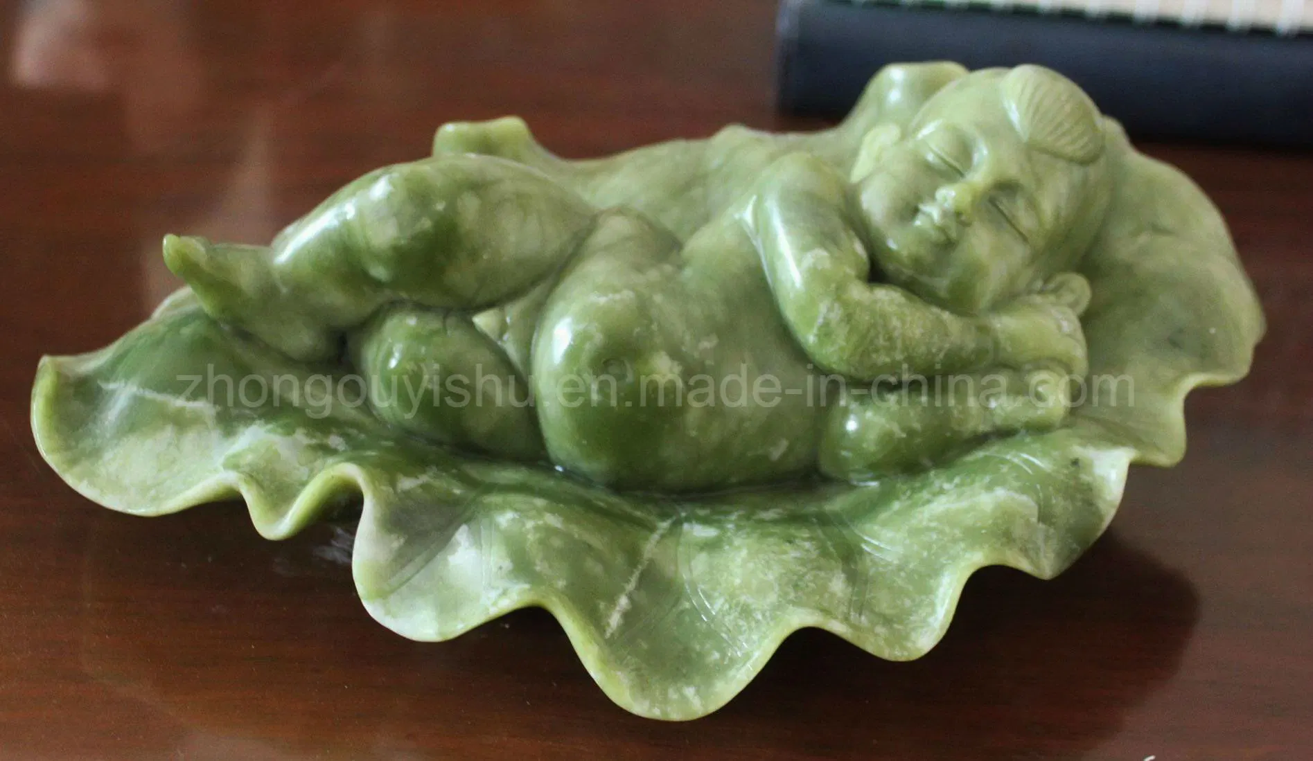 Natural Marble Sleeping Cherub Statue in a Leaf