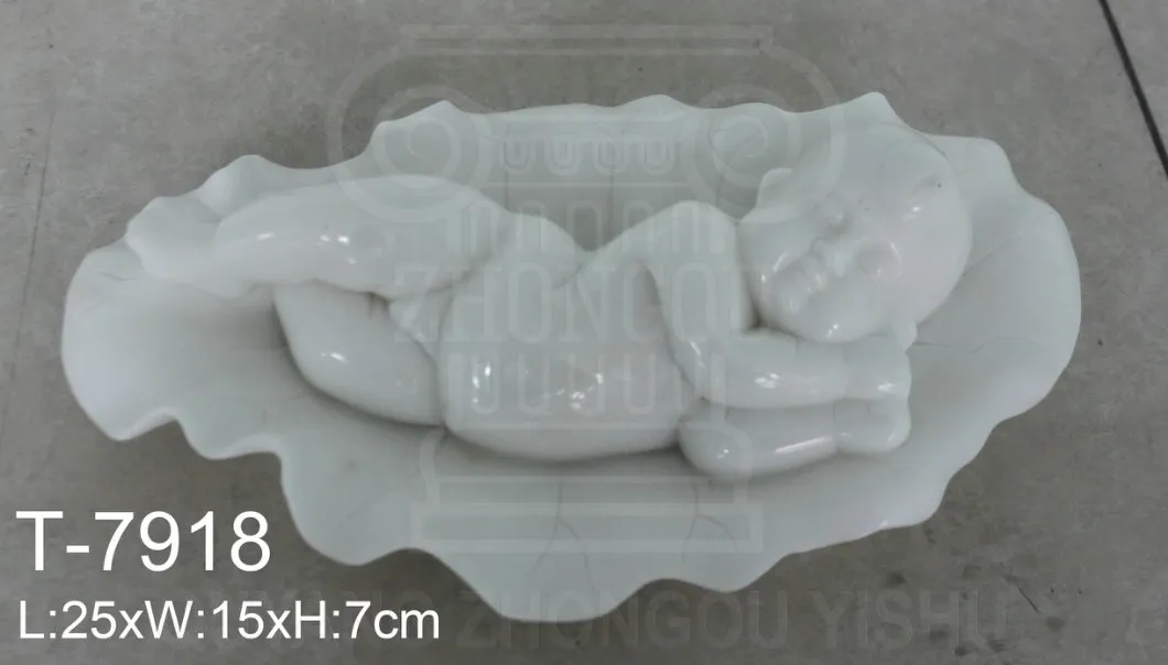 Natural Marble Sleeping Cherub Statue in a Leaf