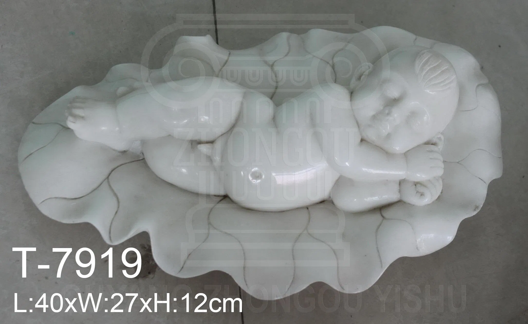 Natural Marble Sleeping Cherub Statue in a Leaf