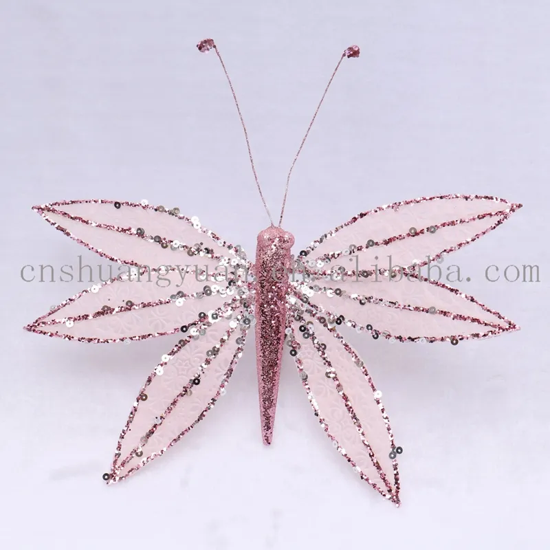 New Design Christmas Shiny Dragonfly Butterfly for Holiday Wedding Party Decoration Supplies Hook Ornament Craft Gifts