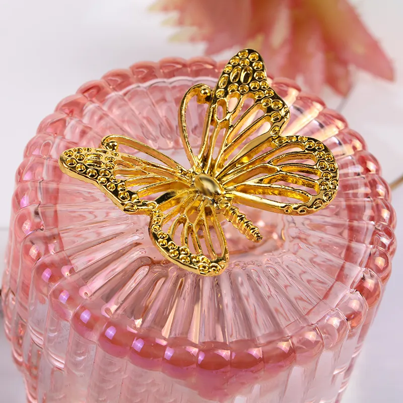 New Design High Quality Machine Made Colored Electroplating/Sprayed/Engraved Glass Candle Holder, Glass Contaiiner, Glass Candy Jar, Glass Jewel Box