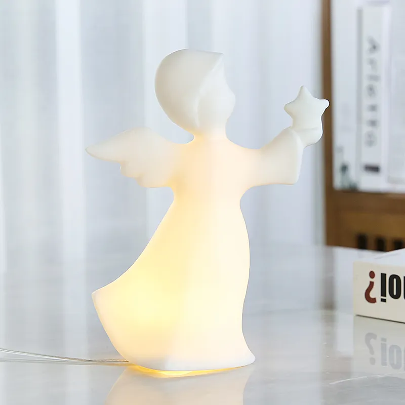 Nice Ceramic Praying Chrismtmas Holiday Wedding Party LED Light Home Decor Decoration Nativity and Porcelain Decorative Hand-Painted Wings Angel