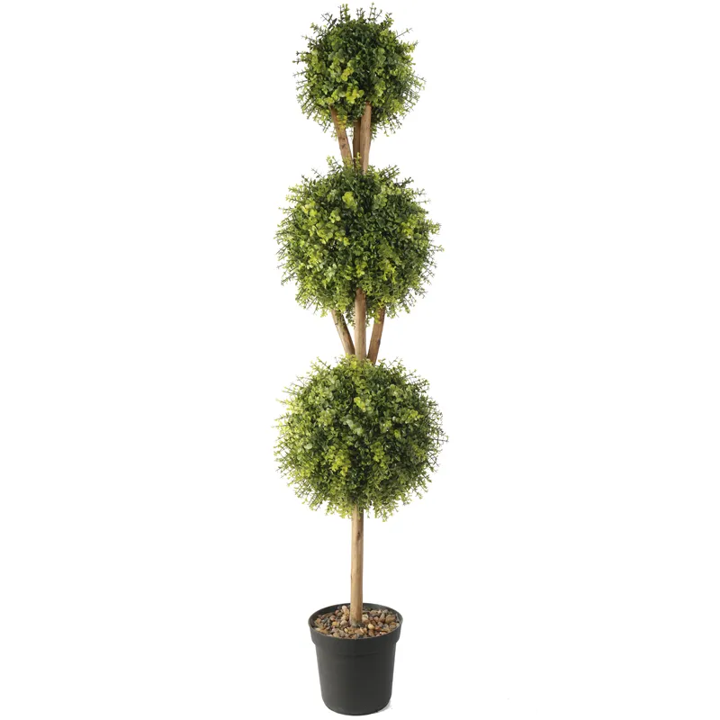 Outdoor Decoration Artificial Bonsai Tree Large Greenery with Pot Three Ball Bonsai for Garden Decor