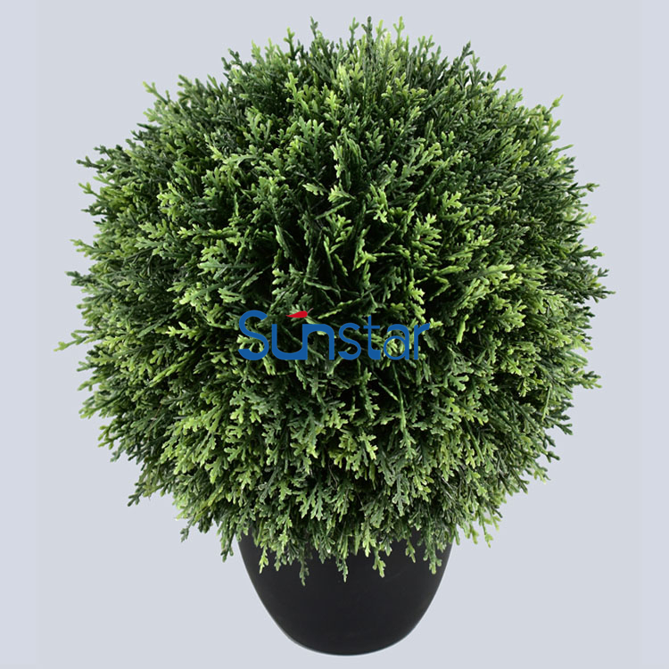 Plastic Artificial Grass Cedar Ball Potted 18cm Mini Bonsai Plant for Indoor Home Decorative Whole Sale 50870