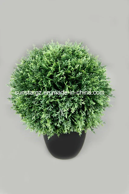 Plastic Cedar Ball Black Pot Artificial Bonsai Plant for Home Decoration ( 50870 )