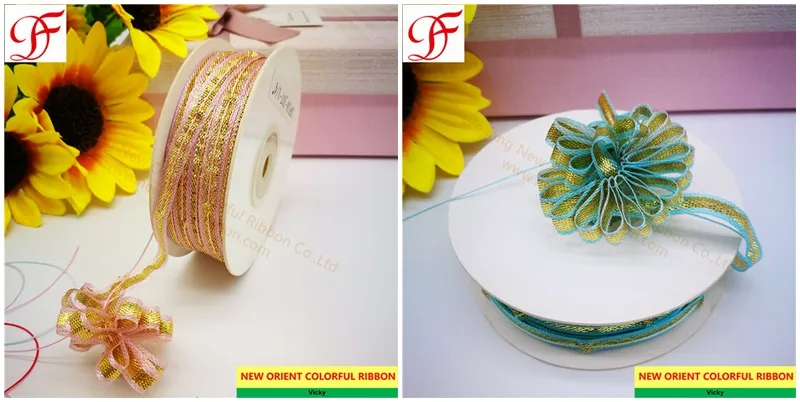 Pull Organza Ribbon with Pull Strings in The Center Double/Single Face Satin Ribbon Sheer Organza Ribbon Taffeta Gingham Hemp Ribbon Metallic Ribbon