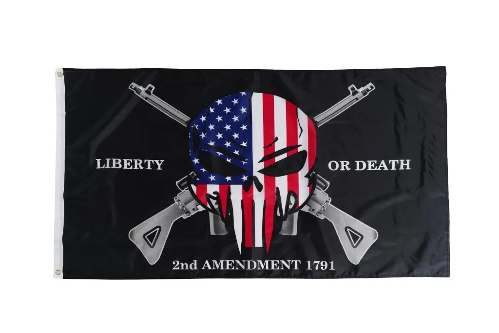 Ready to Ship Second 3X5 Liberty or Death 2ND Amendment American USA Punisher Skull Rifles 1789 Flag 3′x5′