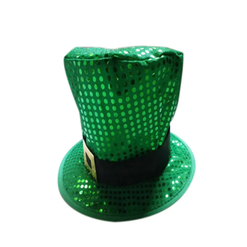 Saint Patrick′s Day Party Irish Clover Sequined Green Top Hat for Unisex