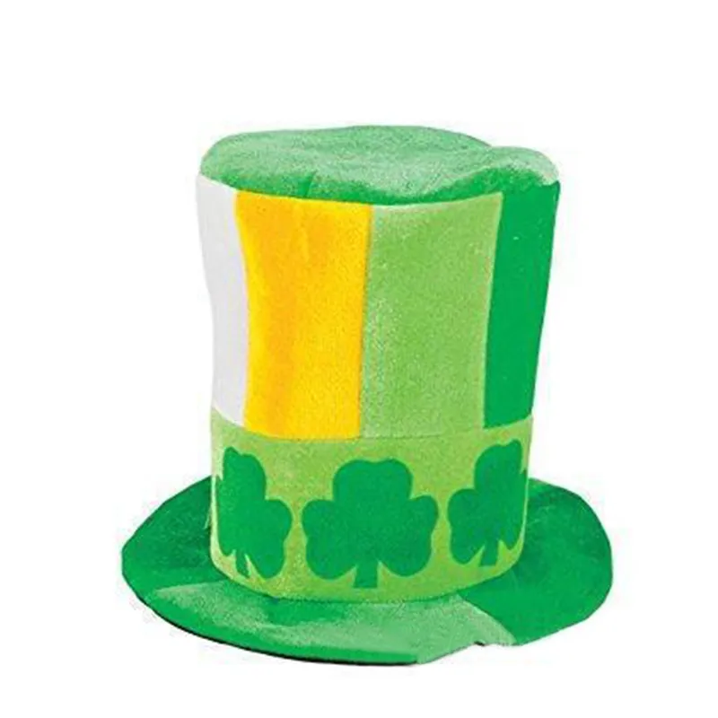 Saint Patrick′s Day Party Irish Clover Sequined Green Velvet Top Hat for Unisex