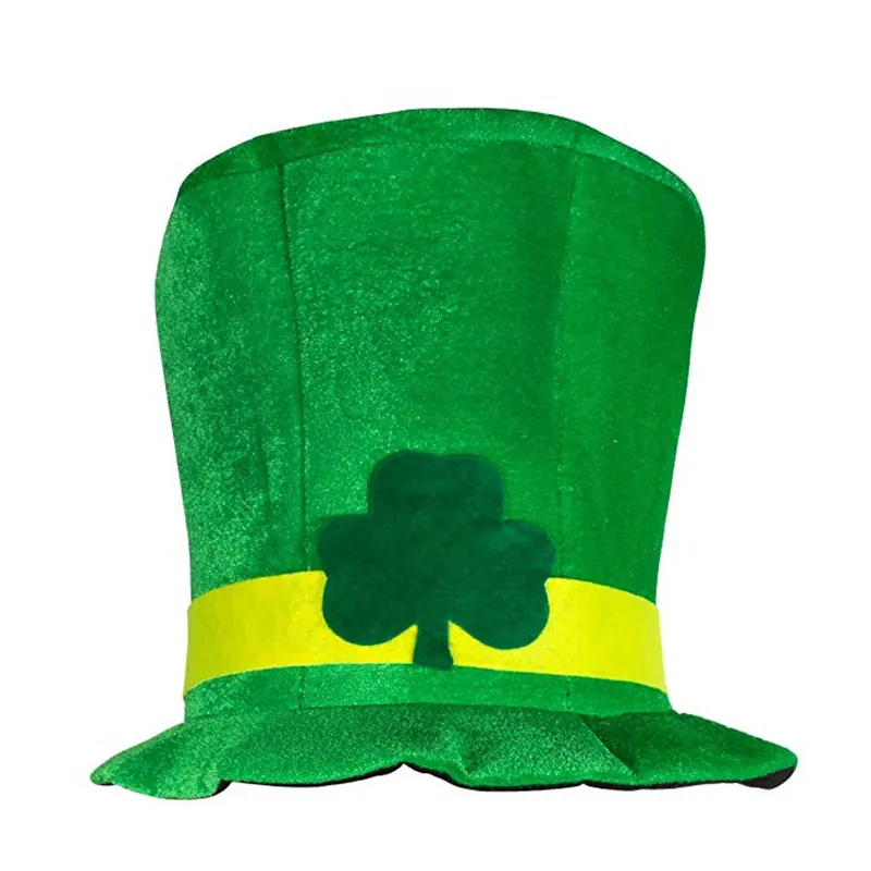 Saint Patrick′s Day Party Irish Clover Sequined Green Velvet Top Hat for Unisex