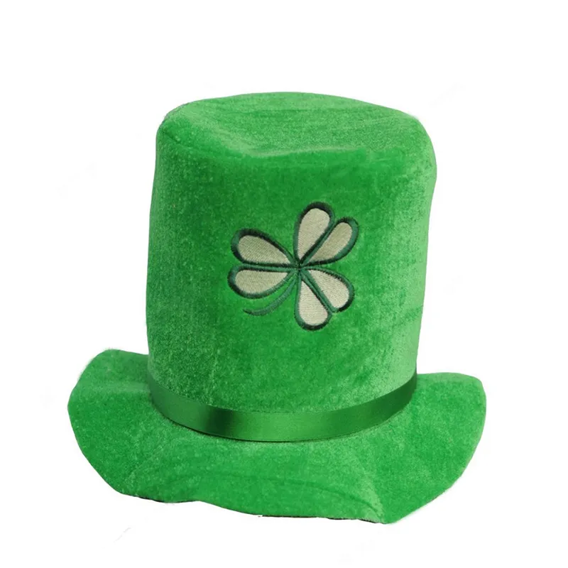 Saint Patrick′s Day Party Irish Clover Sequined Green Velvet Top Hat for Unisex