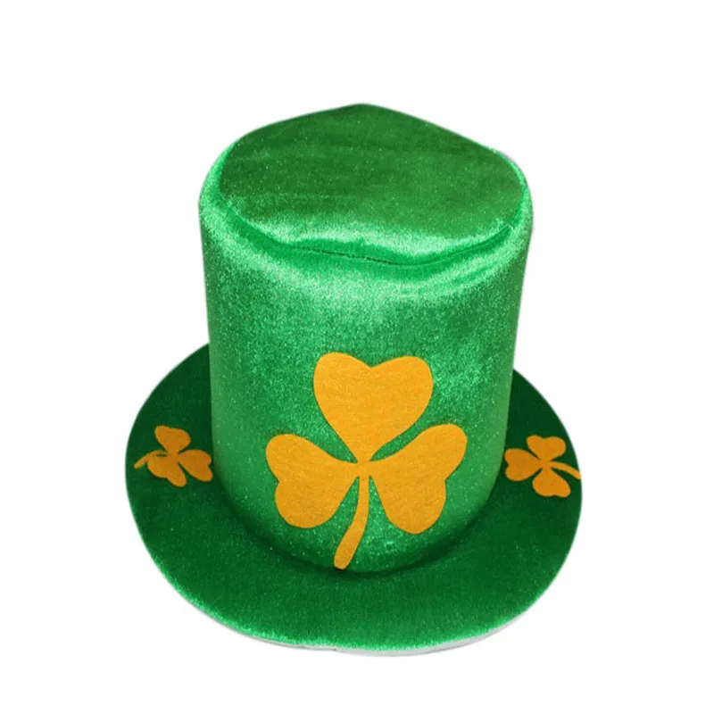 Saint Patrick′s Day Party Irish Clover Sequined Green Velvet Top Hat for Unisex