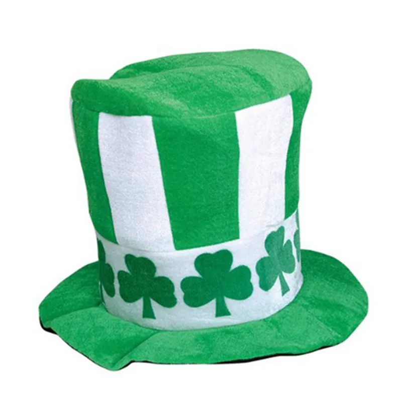 Saint Patrick′s Day Party Irish Clover Sequined Green Velvet Top Hat for Unisex