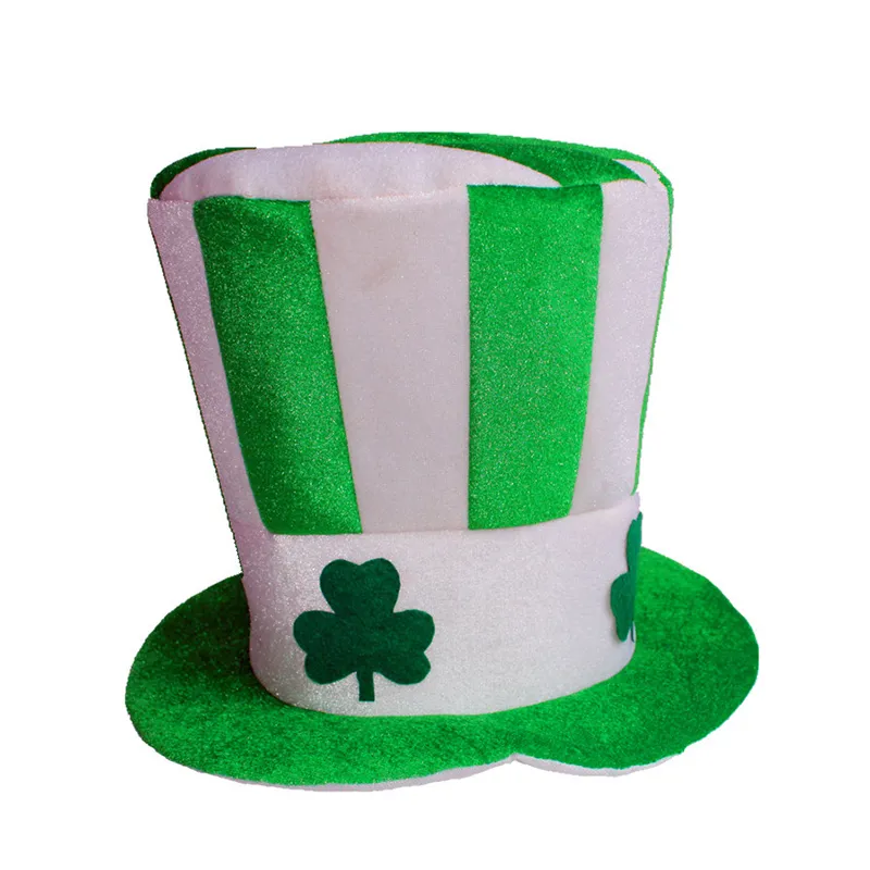 Saint Patrick′s Day Party Irish Clover Sequined Green Velvet Top Hat for Unisex