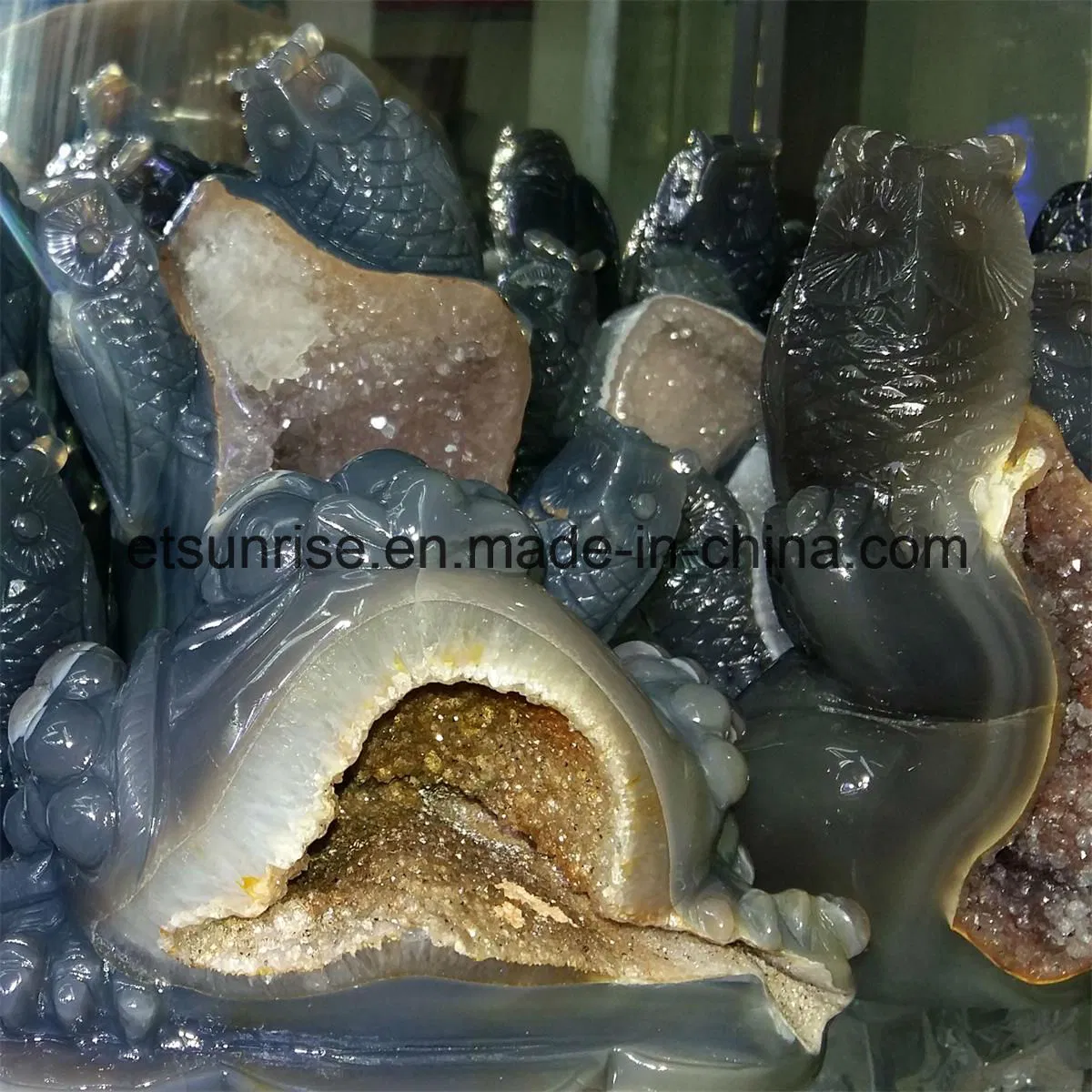 Semi Precious Stone Drusy Owl Carving