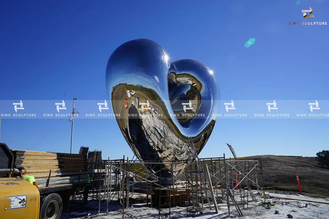 Sky Mirror Heart Shape Stainless Steel Sculpture