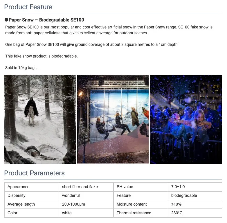 Special Effects Snow Biodegradable Paper Snow Cellulose Artificial Display Snow