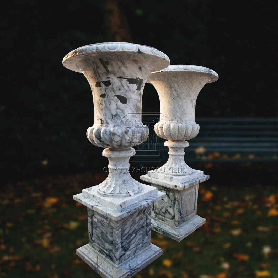 Stone Carved Flower Pot, Marble Garden Planter, Urn