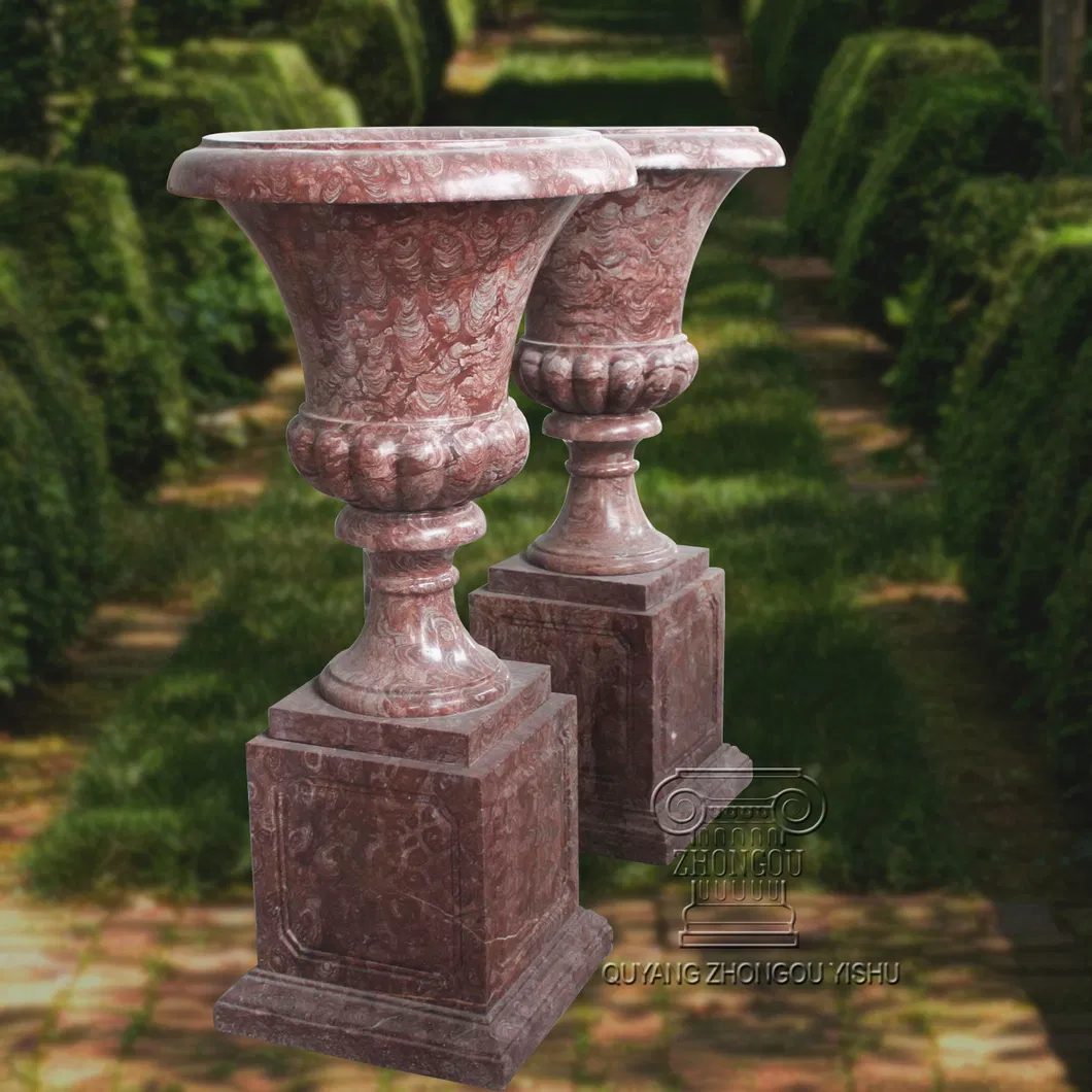 Stone Carved Flower Pot, Marble Garden Planter, Urn