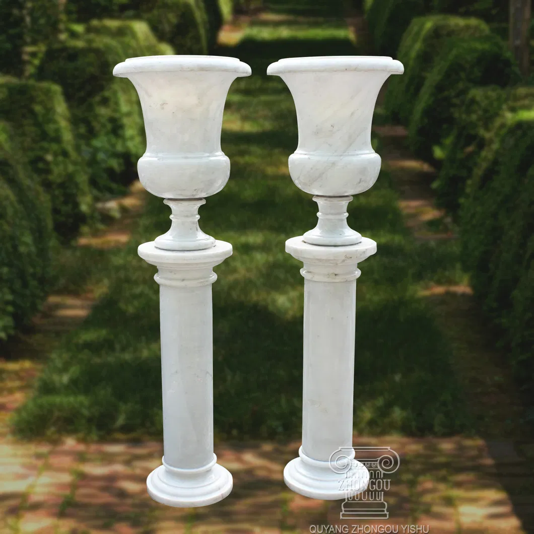 Stone Carved Flower Pot, Marble Garden Planter, Urn