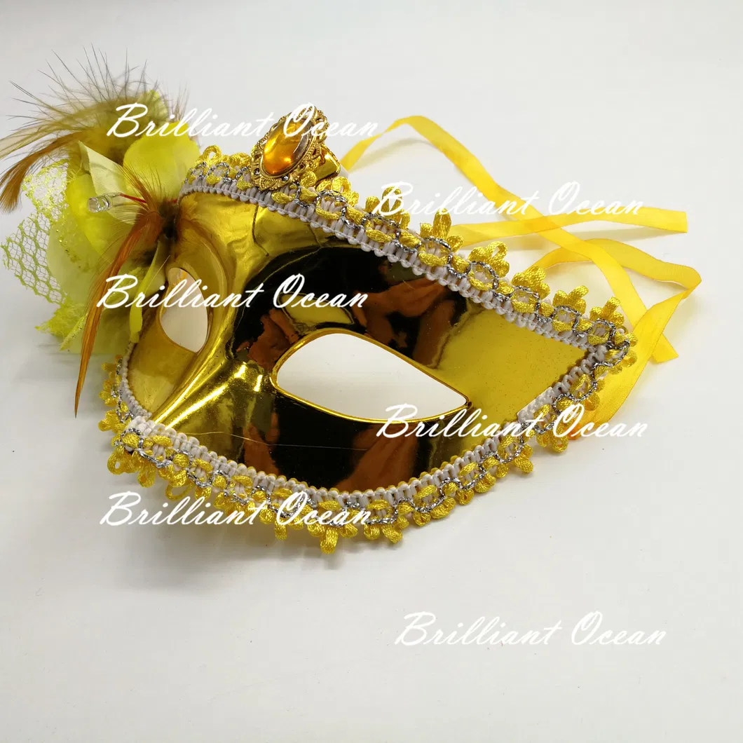 Venetian Goddess Masquerade Mask with Rhinestone Mardi Gras Masks with Yellow Flower