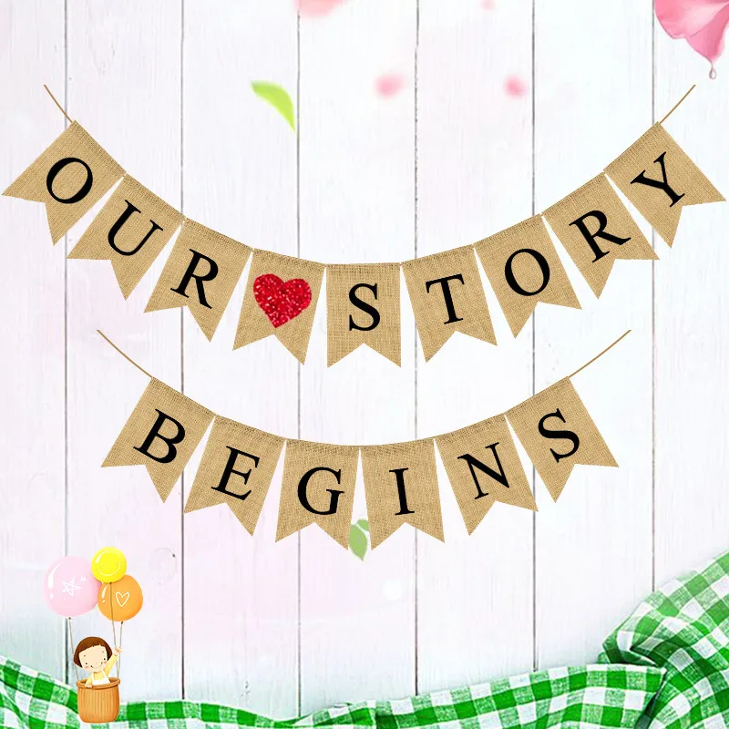 Wedding Party Decoration Garland Engagement String Flag Linen Swallowtail Flag