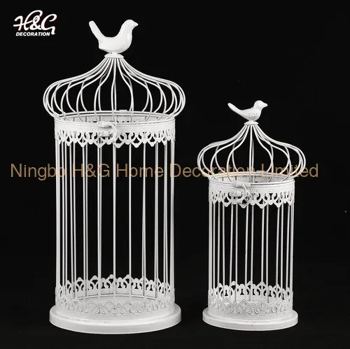 White Birdcage Metal Candle Lantern