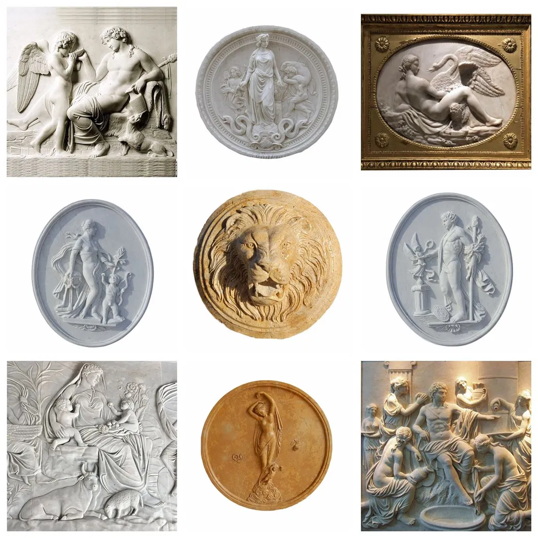 White Marble Aquare Relief Sculpture with Man and Dragon