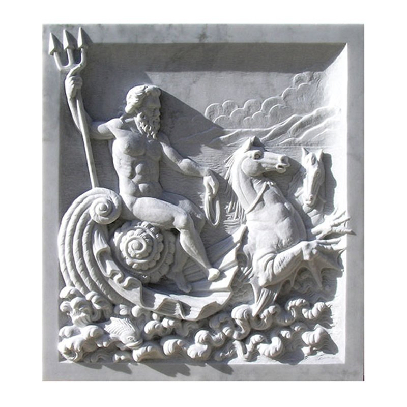 White Marble Aquare Relief Sculpture with Man and Dragon