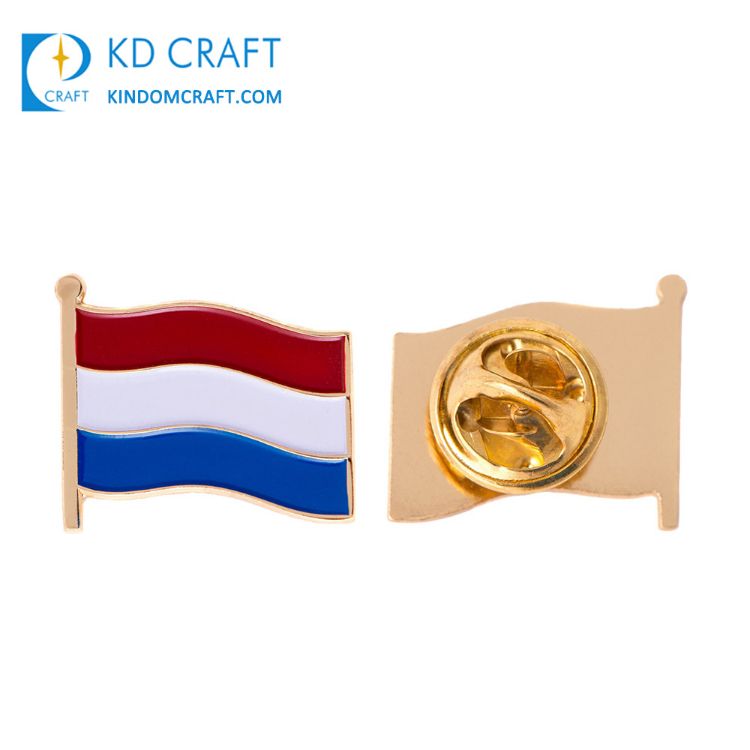 Wholesale Cheap Custom Metal National Day Gift Soft Enamel Gold Plated Country Flag Netherlands Lapel Pin Badge