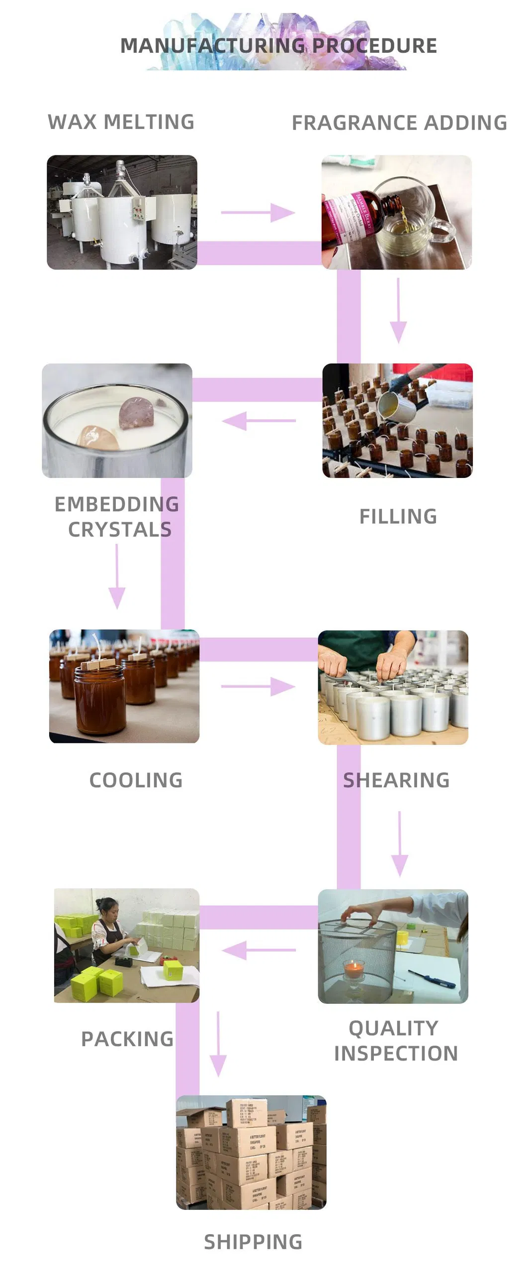 Wholesale Luxury Marble Shiny Logo Crystal Infused Gem Chakra Soy Wax Candle Scented Candles