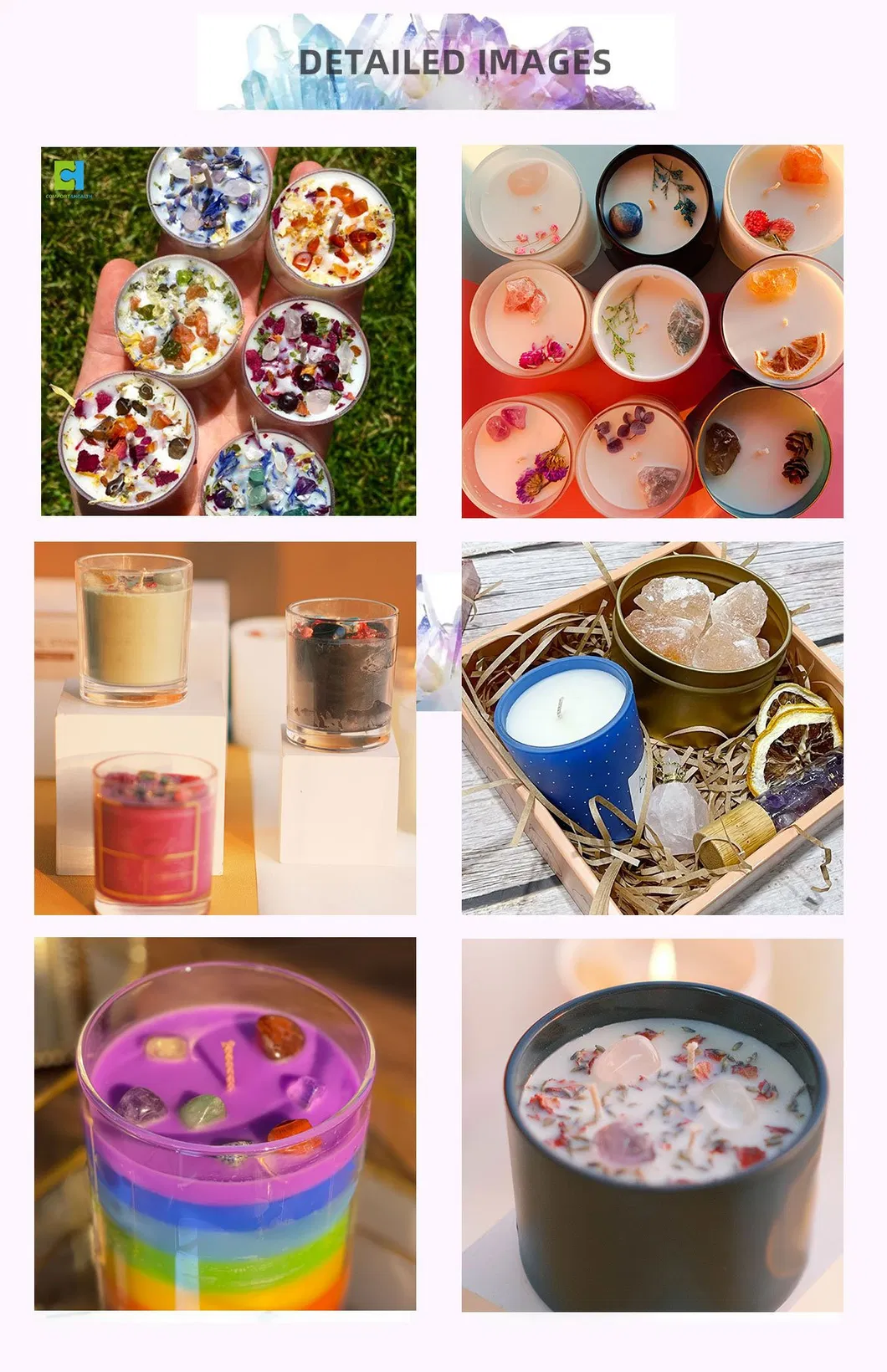 Wholesale Luxury Marble Shiny Logo Crystal Infused Gem Chakra Soy Wax Candle Scented Candles