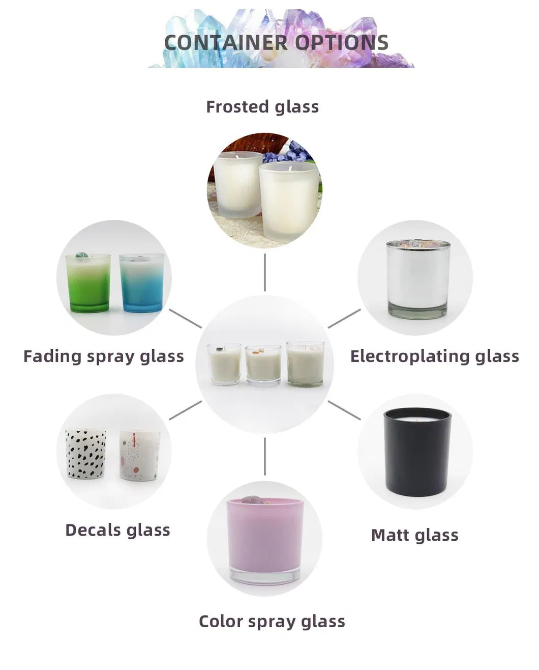 Wholesale Luxury Marble Shiny Logo Crystal Infused Gem Chakra Soy Wax Candle Scented Candles