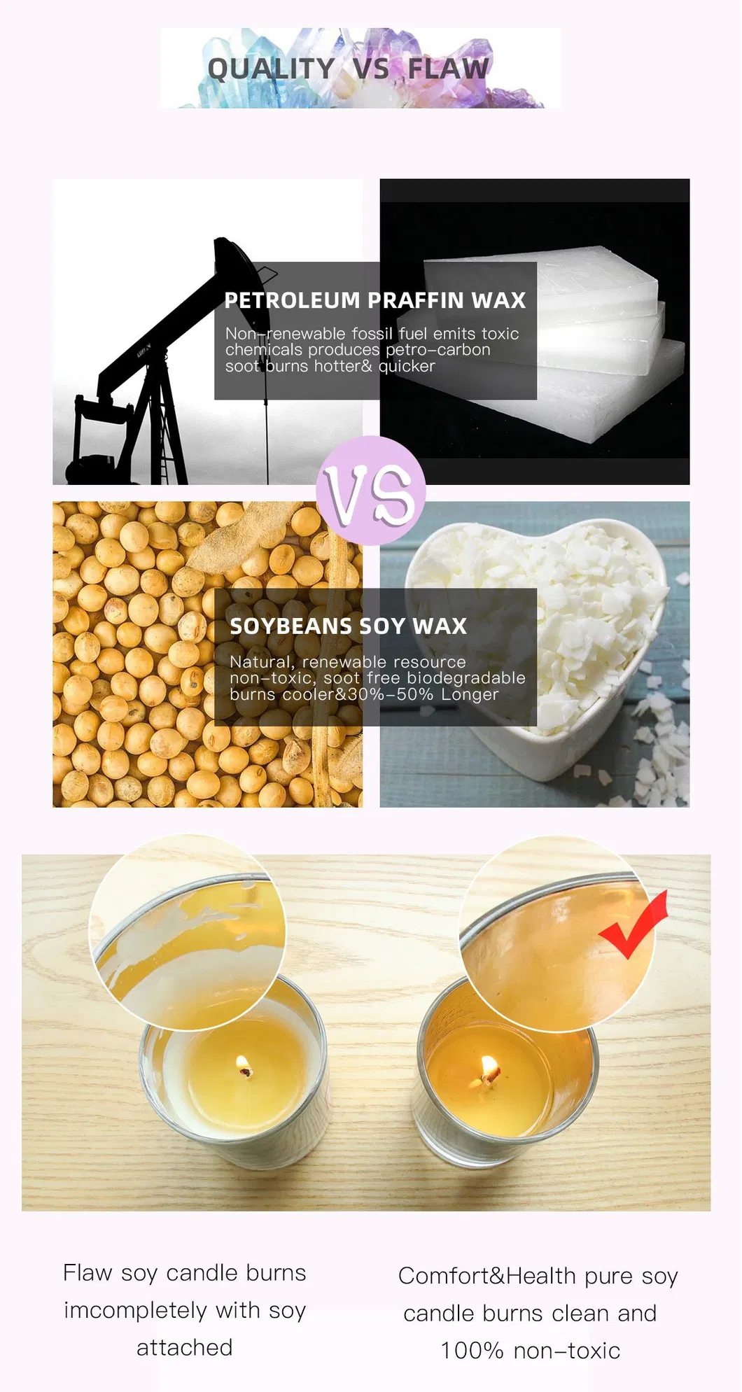 Wholesale Luxury Marble Shiny Logo Crystal Infused Gem Chakra Soy Wax Candle Scented Candles