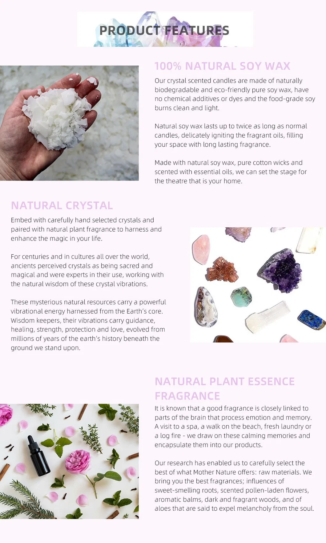 Wholesale Luxury Marble Shiny Logo Crystal Infused Gem Chakra Soy Wax Candle Scented Candles