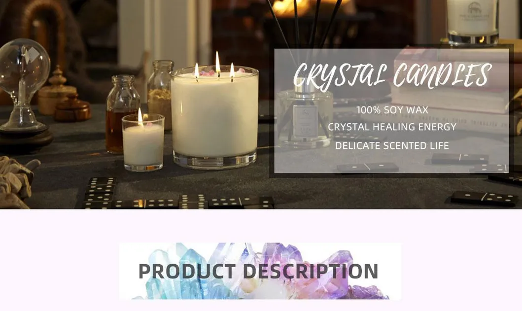 Wholesale Luxury Marble Shiny Logo Crystal Infused Gem Chakra Soy Wax Candle Scented Candles