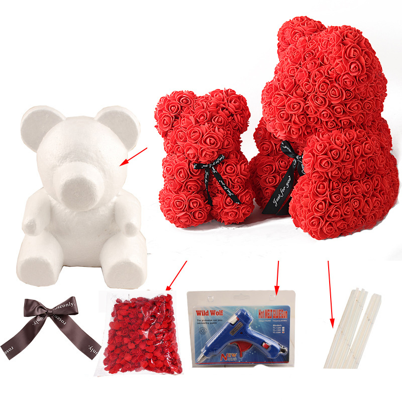 Wholesale Valentine's Day Teddy Bear Handmade Soap Flower Blue Purple Bear Forever Eternal Rose Bear