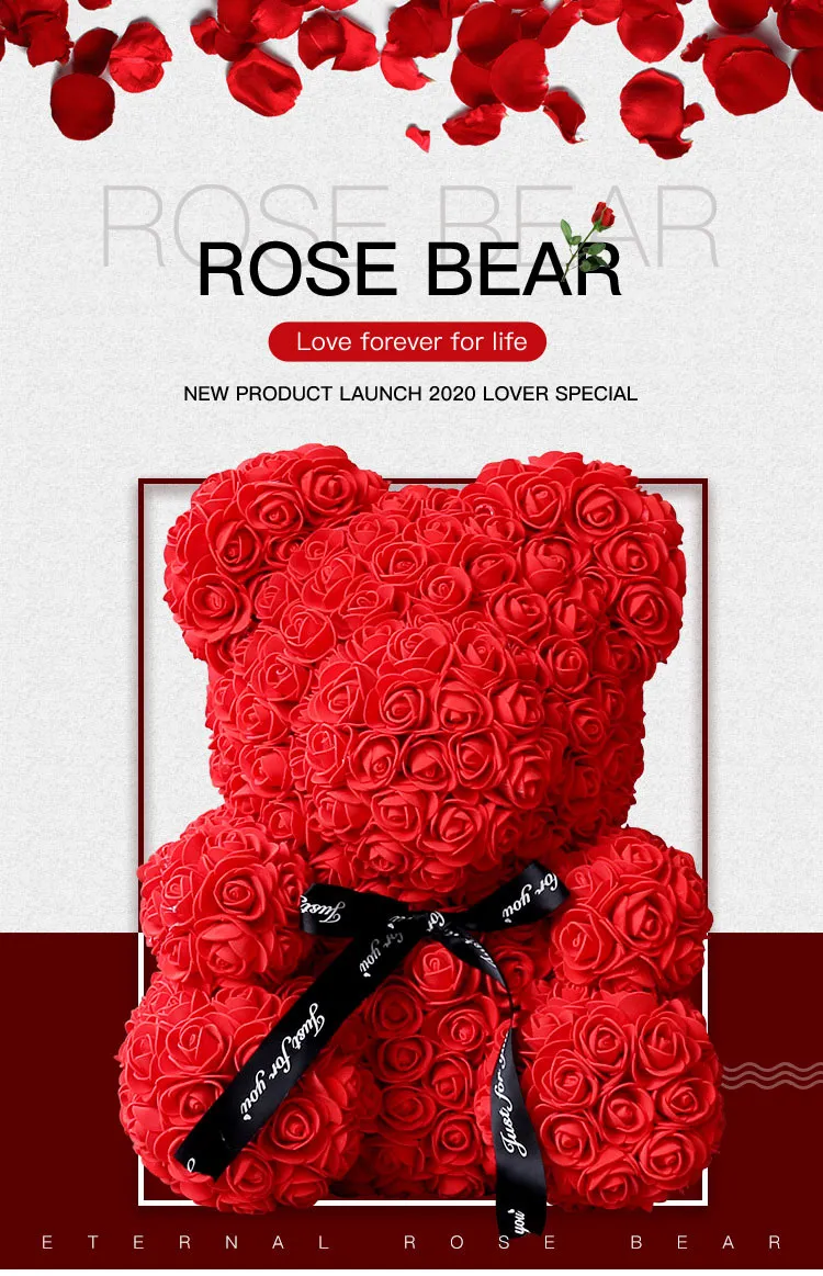 Wholesale Valentine′s Day Teddy Bear Handmade Soap Flower Blue Purple Bear Forever Eternal Rose Bear